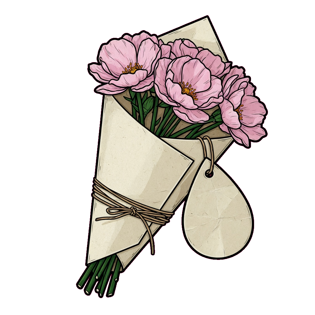 A wrapped bouquet in kraft paper